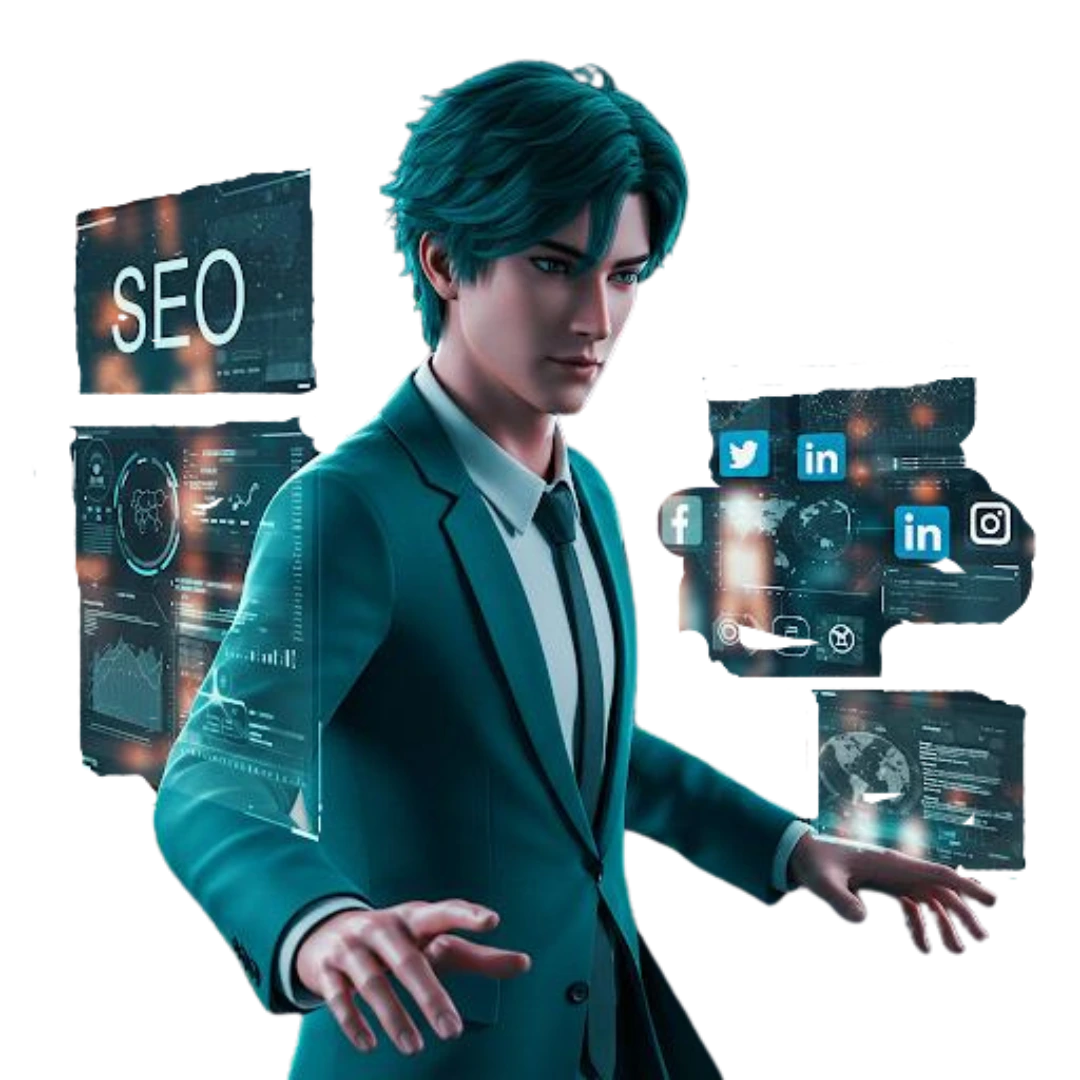 man with both sides digital screen