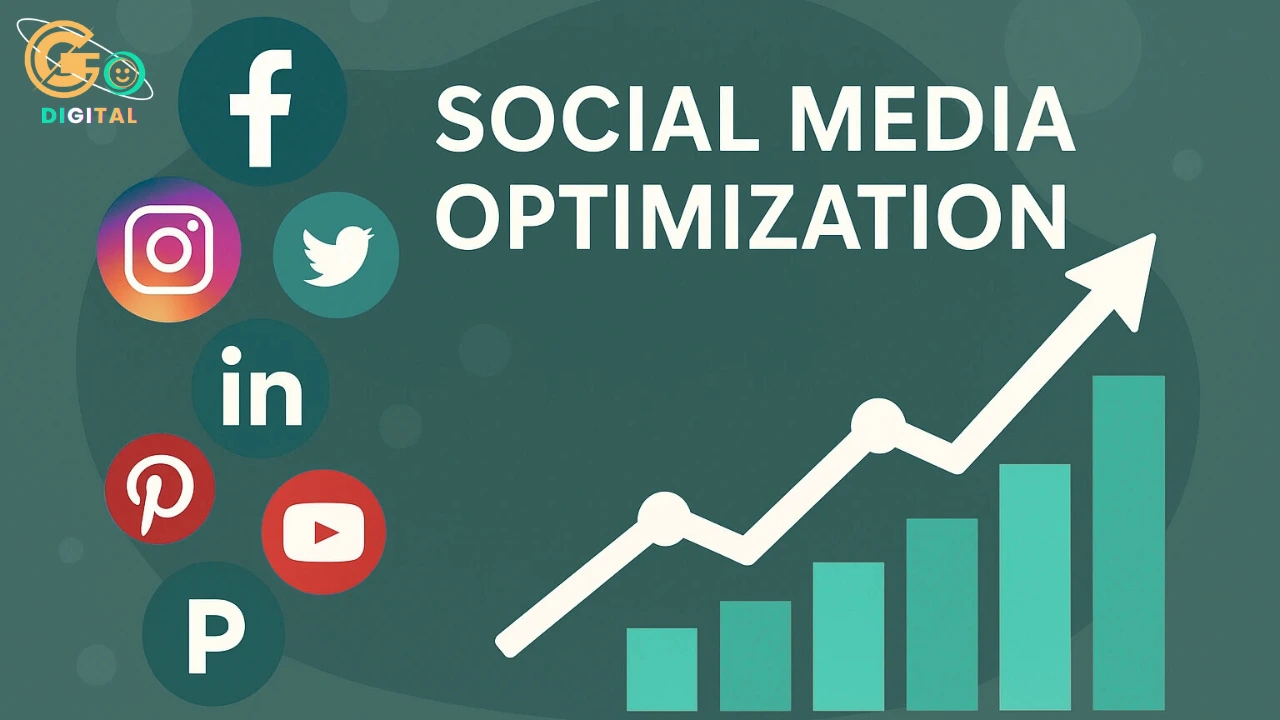 social media optimization with graph and social media icons